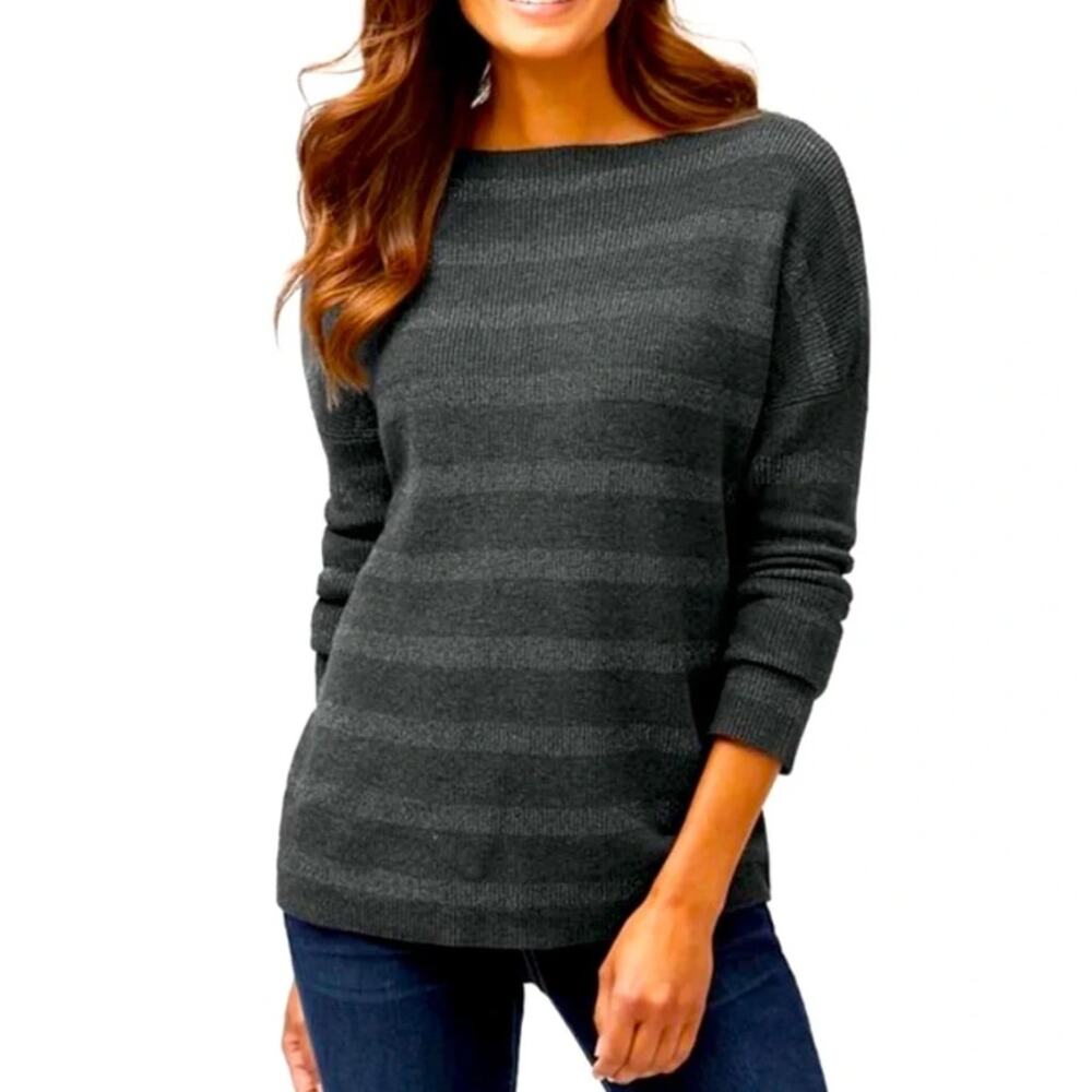 Tommy Bahama Metallic Striped Boatneck Sweater Womens Size S Gray Silver